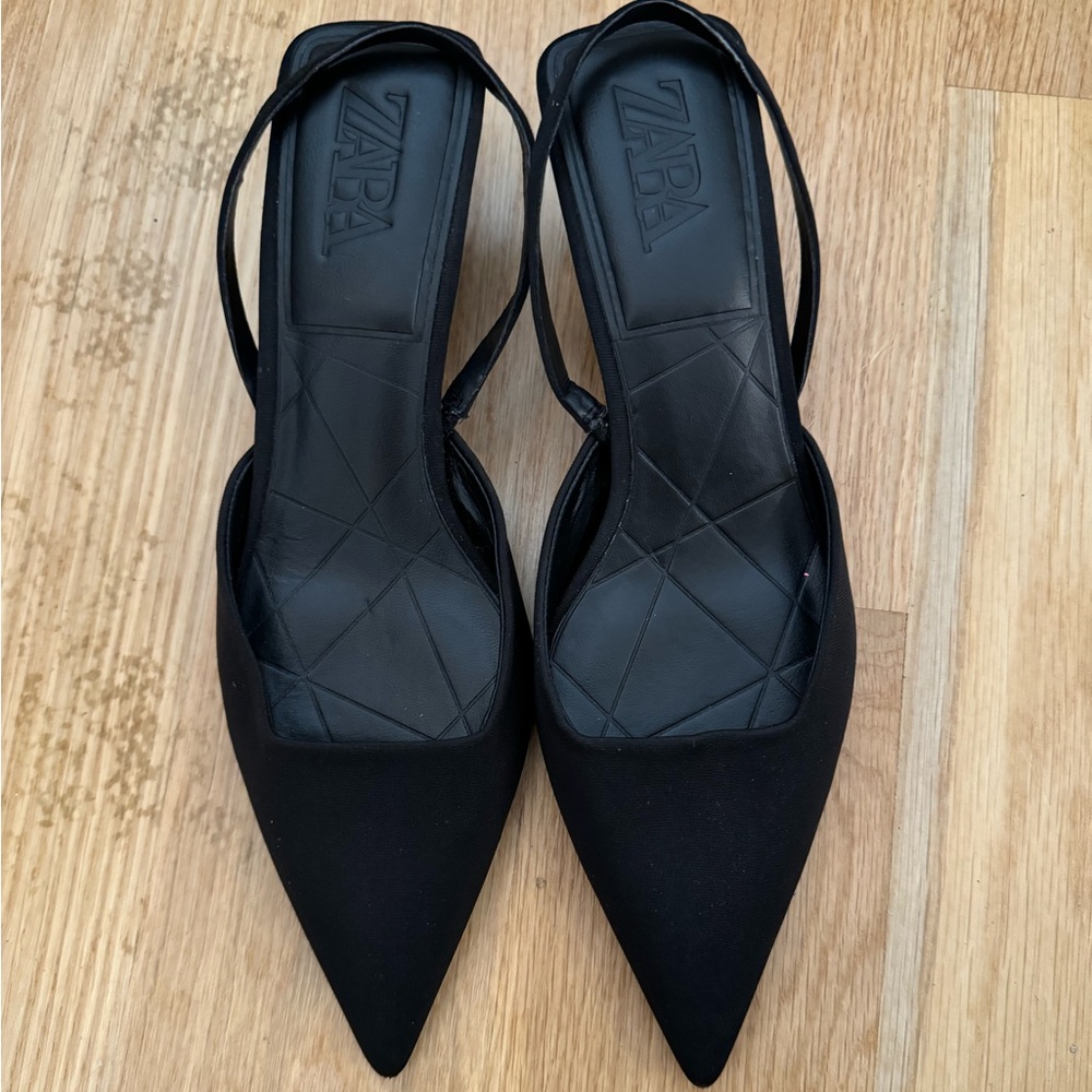 Zara black kitten heel slingbacks.  Size 39.